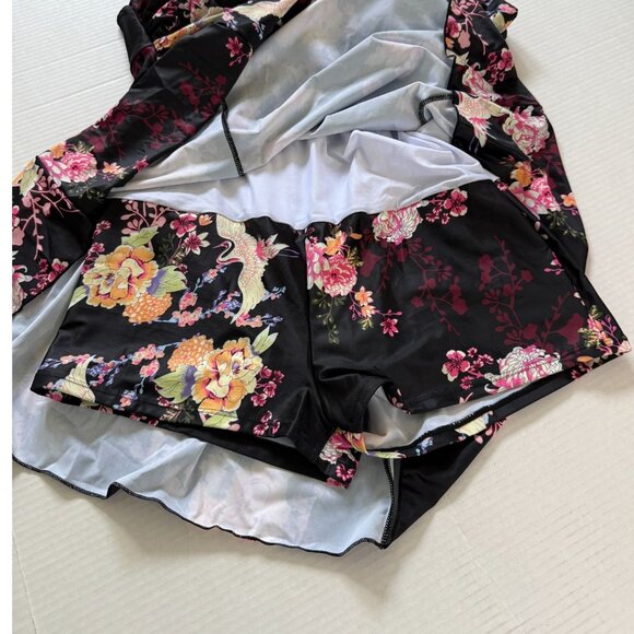 Cocopear Womens Black Floral One-Piece Swimsuit With Crossover Straps Size 3XL - Picture 12 of 14